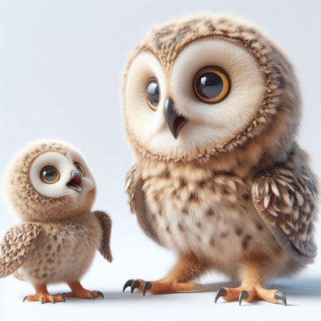 Cute owl with an owl on a light background. Space for textの素材
