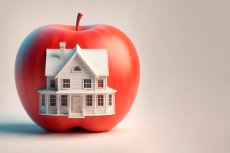 The house depicted on the apple. Space for textの素材