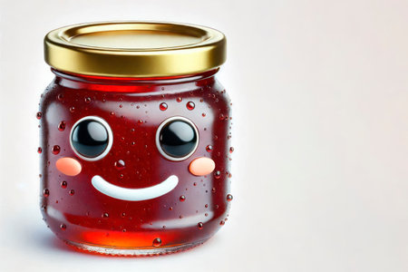 A jar of jam with a smile. Space for textの素材
