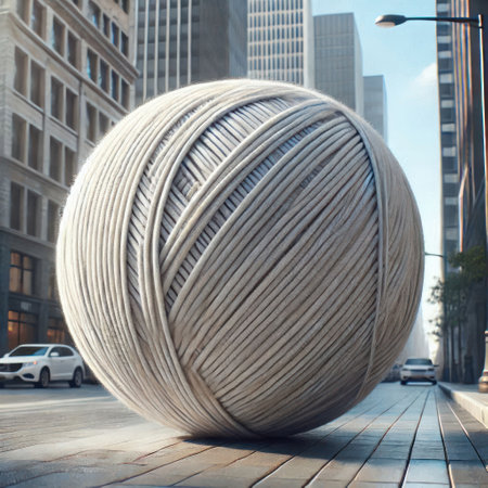 A ball of yarn on a city streetの素材