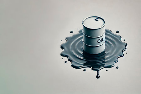 The barrel stands in a puddle of oil. Space for textの素材