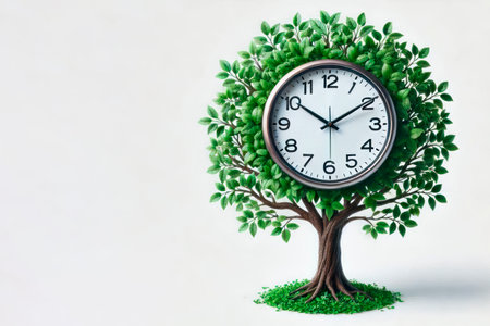 Wall clock in the shape of a tree with leaves. Space for textの素材