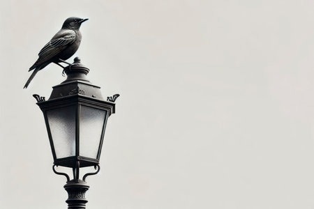 Bird on a street lamp. Space for textの素材