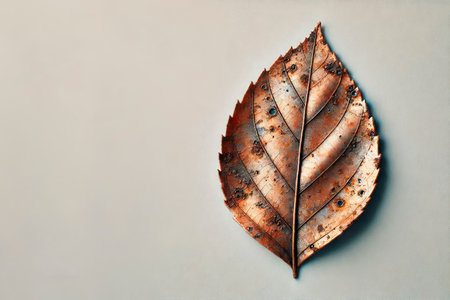 An autumn leaf covered with rust. Space for textの素材