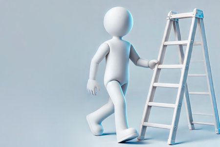 A man walking next to a stepladder. Space for textの素材