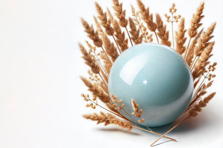 A ball surrounded by dry herbs. Space for textの素材