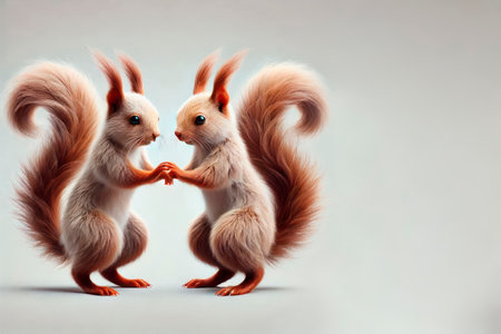 Two squirrels hold each other by the paws. Space for textの素材
