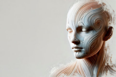 Abstract face with paint stroke texture. Space for textの素材