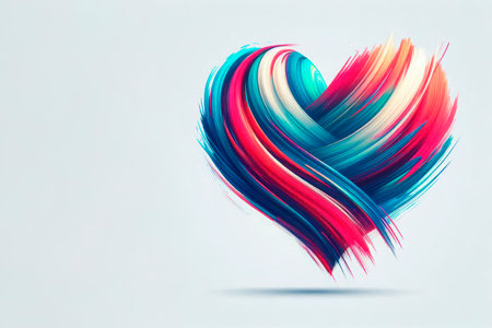 An abstract heart made of multi-colored lines. Space for textの素材