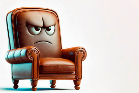 An angry armchair with an expressive face. Space for textの素材