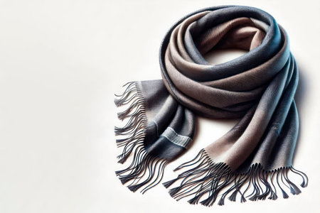 A fluffy scarf, neatly folded on a light background. Space for textの素材