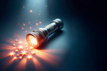 A flashlight with bright starlights. Space for textの素材