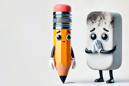 A dejected pencil and eraser. Space for textの素材