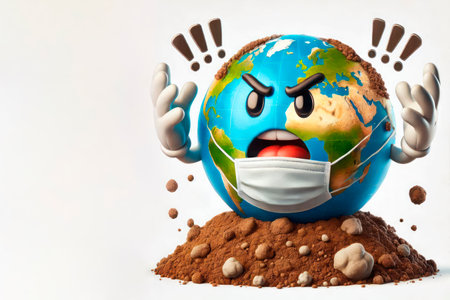 Planet Earth in a mask with emotions. Space for textの素材