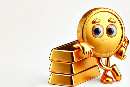 Gold coin with gold bars. Space for textの素材