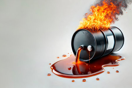 A burning barrel with spilled liquid. Space for textの素材