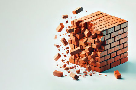 A crumbling brick cube. Space for textの素材