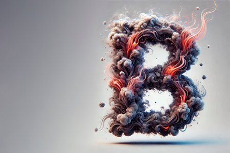 Letter B made of smoke and fire on a clean background. Space for textの素材