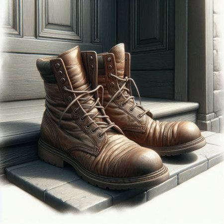 Old shoes on the threshold by the doorの素材