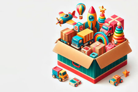 A full box of toys. Space for textの素材