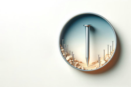 Nails in a round composition with a minimalistic background. Space for textの素材