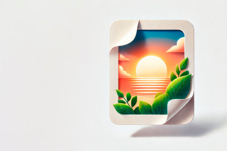 Sunset framed with leaves. Space for textの素材