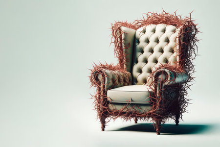 An armchair with spikes on a light background. Space for textの素材