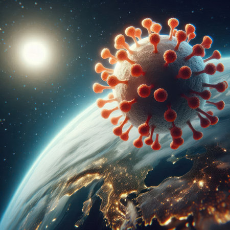 Coronavirus over the Earth in spaceの素材