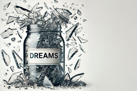 A glass jar with broken dreams. Space for textの素材
