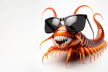Centipede in sunglasses. Space for textの素材