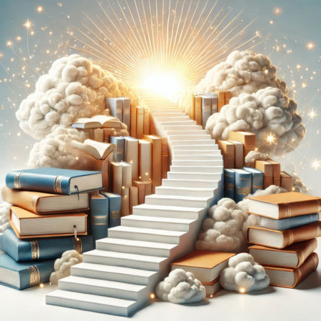 A staircase of books in the cloudsの素材