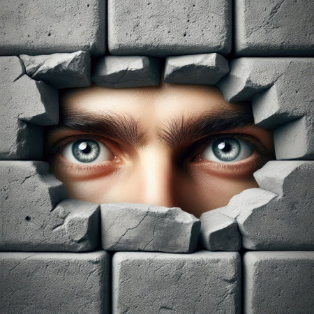 Eyes looking through the wallの素材