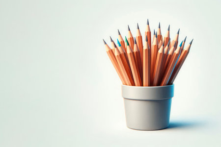 Pencils in a glass on a light background. Space for textの素材