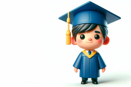 A graduate in a blue robe with a smile. Space for textの素材