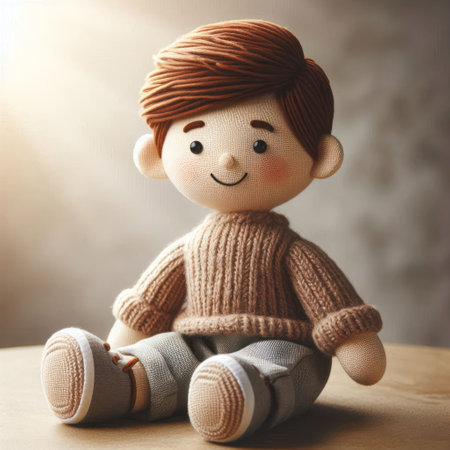 Knitted doll on a light backgroundの素材