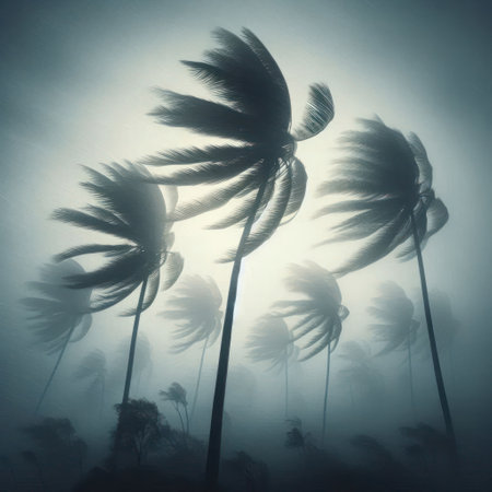 Palm trees in the wind during a stormの素材