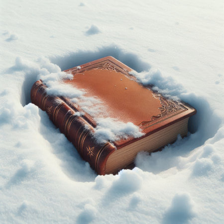 An old book lying in the snowの素材