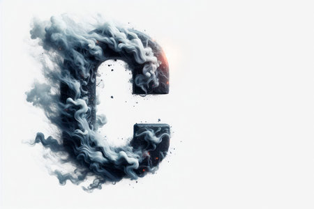 The letter C is made of stone, shrouded in thick smoke. Space for textの素材