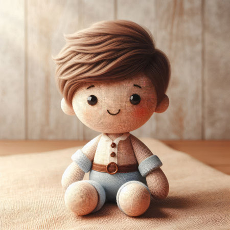 Fabric toy boy with cute smileの素材
