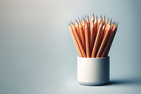 A light mug with sharpened pencils. Space for textの素材