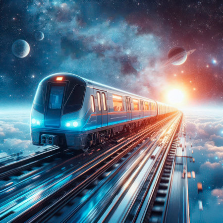 The train moves on the rails above the cloudsの素材