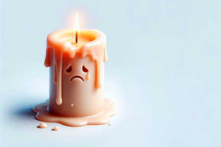 A burning candle with a sad face. Space for textの素材