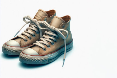 Sneakers with laces tied in the form of bows. Space for textの素材