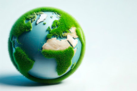 A globe covered with green grass. Space for textの素材
