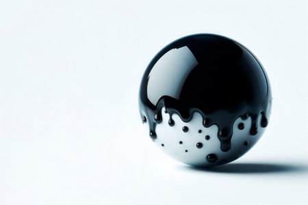 A white ball with a black dripping liquid. Space for textの素材