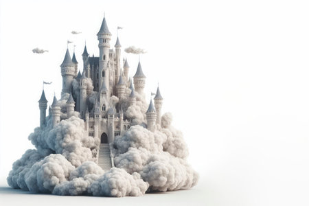 A fairytale castle built of clouds. Space for textの素材