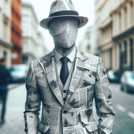 A man in a suit from newspaper pagesの素材