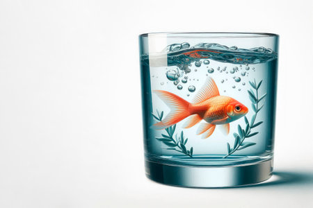 Goldfish in a glass of water. Space for textの素材