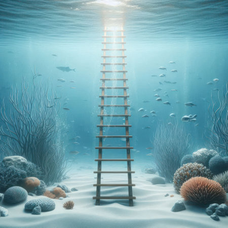 A staircase leading to the surface of the oceanの素材