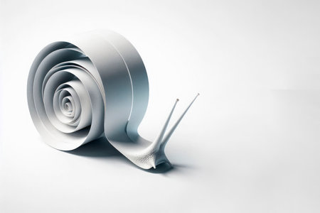 A snail with a shell in the shape of paper. Space for textの素材